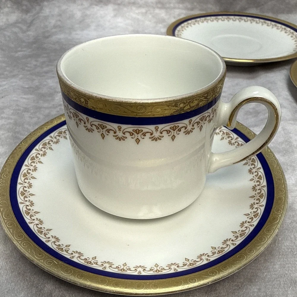 Tirschenreuth Bavaria Demitasse‎ Cup & Saucer Cobalt Blue Gold Germany VTG